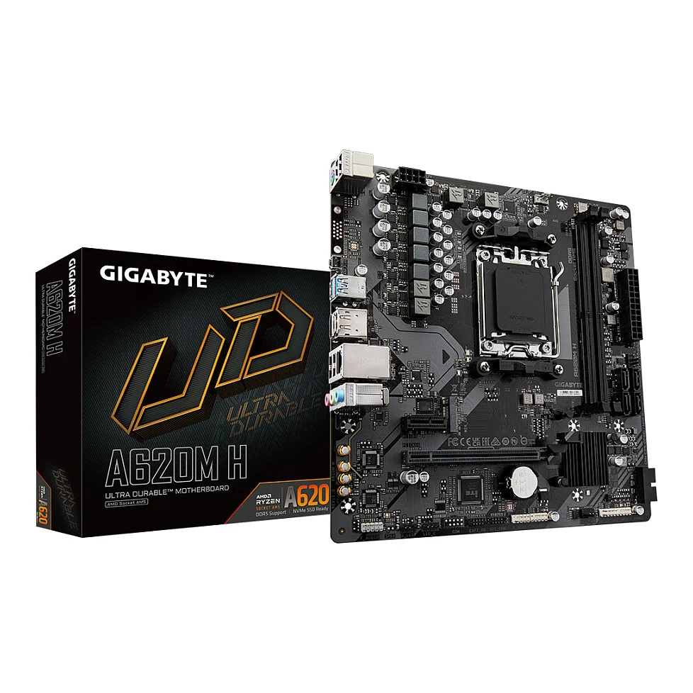 GIGABYTE A620M H Motherboard   Unterstuetzt AMD Ryzen 8000 CPUs  5 2 2 Phasen Digital VRM  bis zu 7200MHz DDR5  OC   1xPCIe 4 0 M 2  GbE LAN  USB 3 2 Gen 1 PC-Komponenten