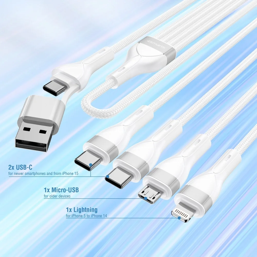 4SMARTS 4in1 USB C A Multi Charging 1 2m  weiss Akkus Powerbanks & Kabel