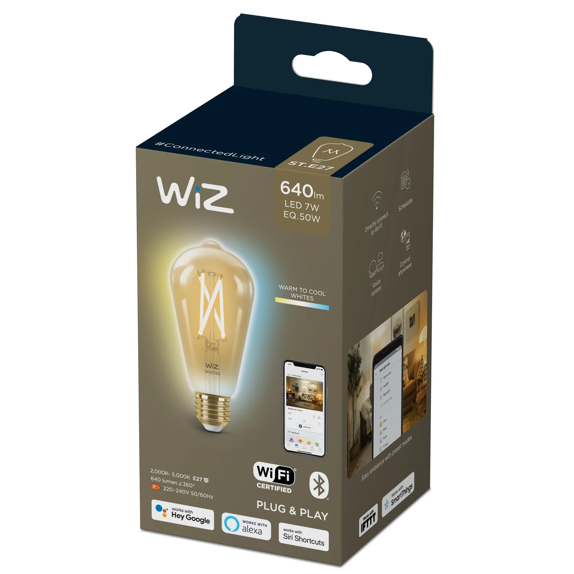 WiZ Filament Lampe Bernstein 50 W ST64 E27 Leuchtmittel & Lampen