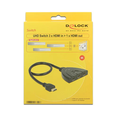 DeLOCK hdmi uhd switch 3 x hdmi in   1 x hdmi out 4k mit integriertem kabel 50 cm PC-Zubehör
