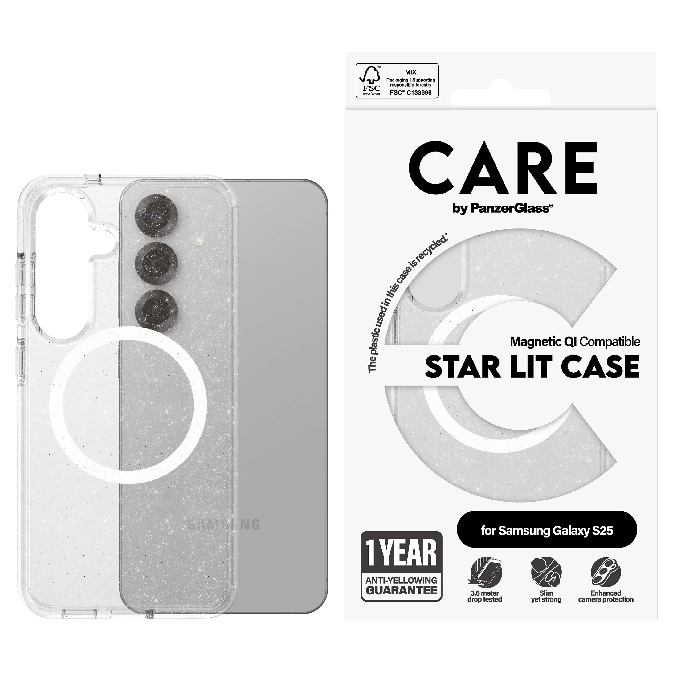 PanzerGlass CARE  by   Urban Combat Case Star Lit m  Weiss Qi Compatible Samsung Galaxy S25 Notebook & Tablet Zubehoer
