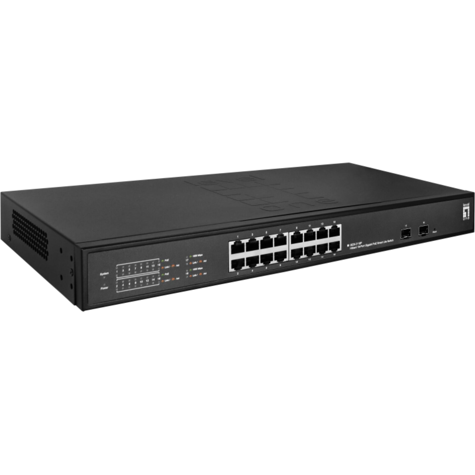 LevelOne Hilbert 18 Port Gigabit PoE Smart Lite Switch  16 PoE Ausgaenge  2 x Gigabit SFP  802 3at af PoE  230W PoE Leistungsbudget Switches