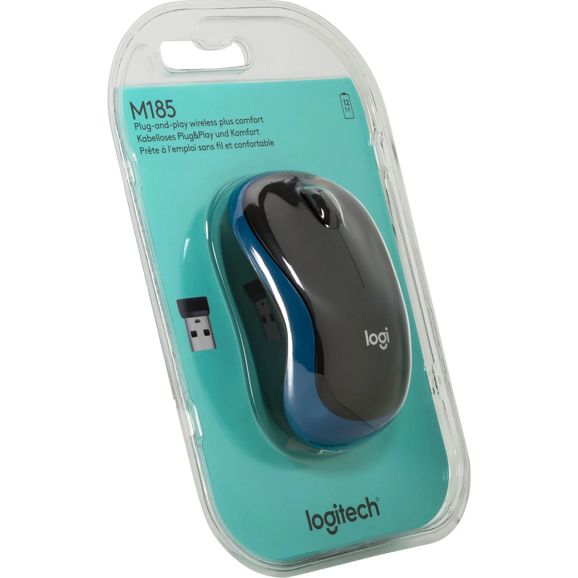 Logitech M 185 Cordless Notebook Mouse USB schwarz   blau Tastaturen & Maeuse