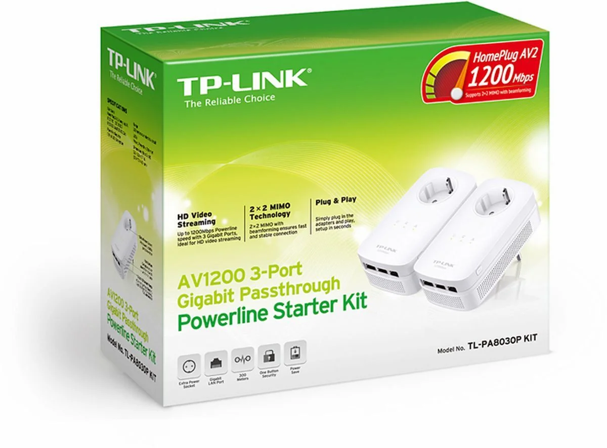 TP Link AV1300 Gigabit Powerline Adapter KIT mit Steckdose Netzwerk-Adapter / Netzwerk-Karten