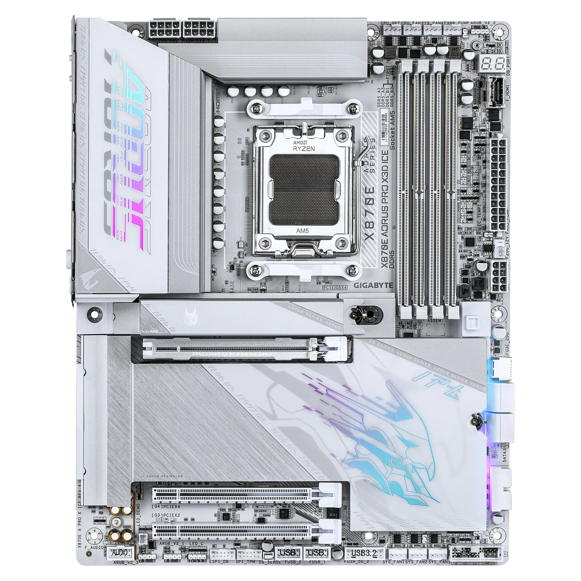 GIGABYTE X870E AORUS PRO X3D ICE Mainboard   Unterstuetzt AMD Ryzen 9000 Prozessoren  18 2 2 Phasen Digital VRM  bis zu 9000 Hz DDR5  OC   2 x PCIe 5 0   2 x PCIe 4 0  Wi Fi 7  5 GbE LAN  USB 4 PC-Komponenten
