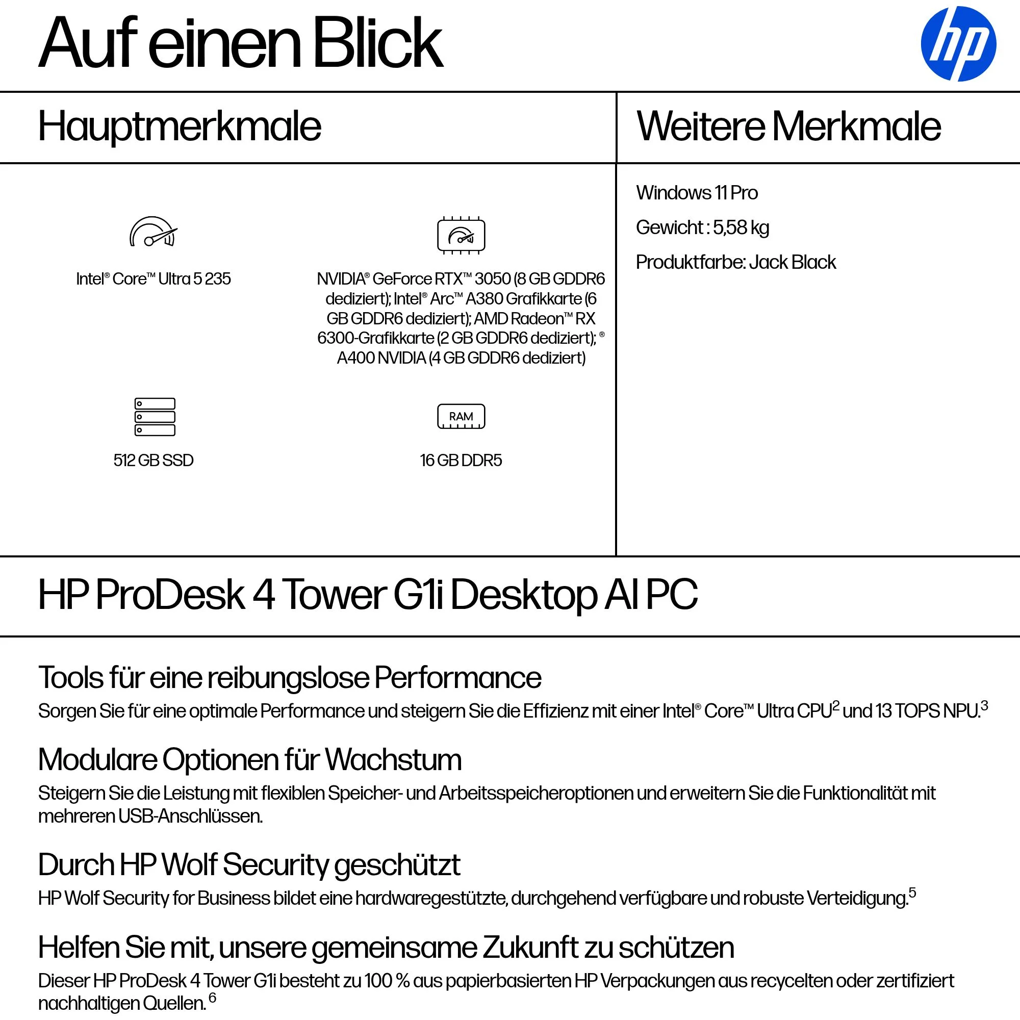 HP PRODESK 4 TWR G1I U5 235 PC-Zubehoer