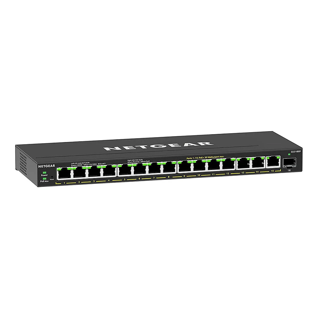 NETGEAR GS316EP 100PES Netzwerk Switch Managed Gigabit Ethernet  10 100 1000  Power over Ethernet  PoE  Schwarz Switches