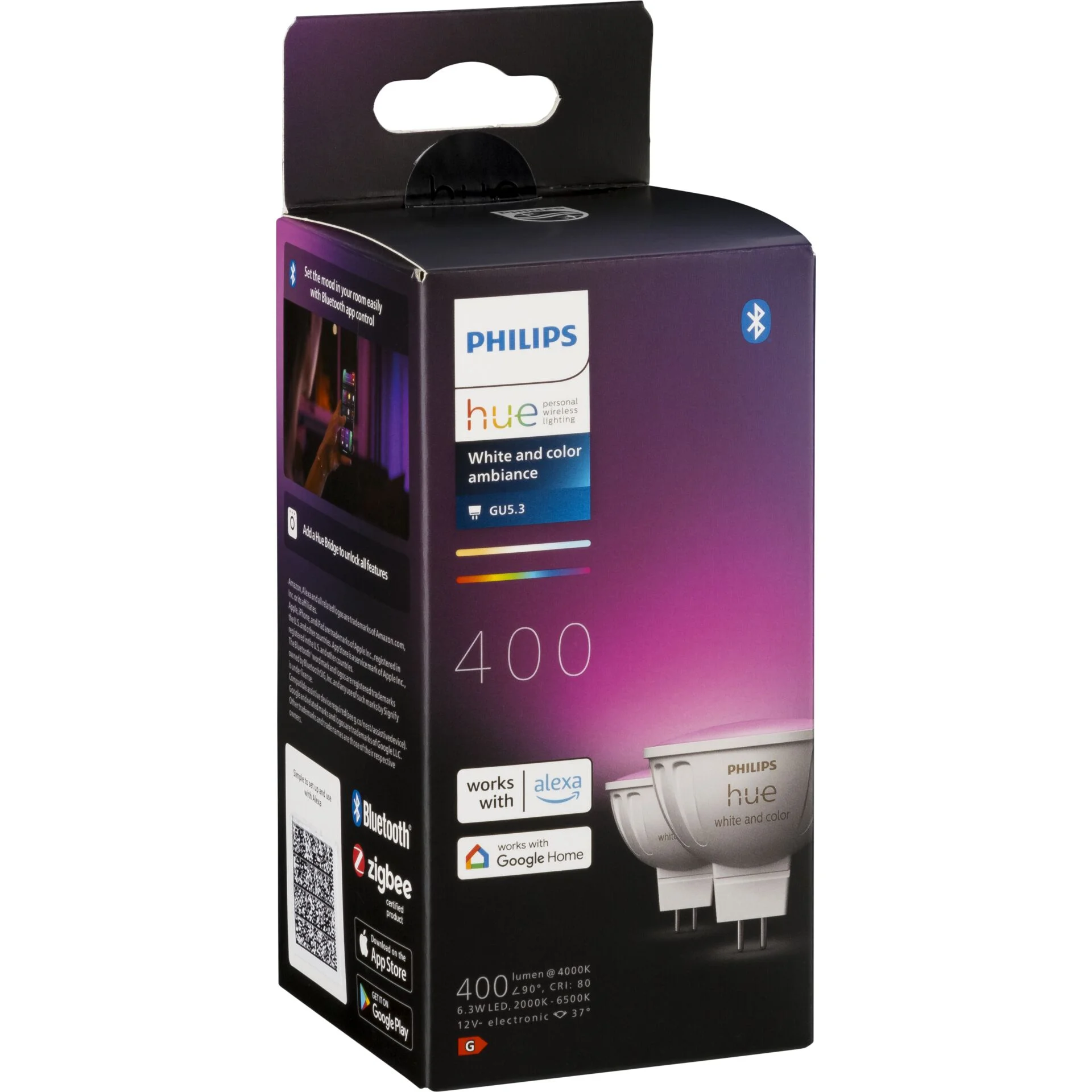 Philips Hue LED MR16 Set 2 Stueck   400 Lumen   Weiss Farbtemperatur   Smart Lampe Leuchtmittel