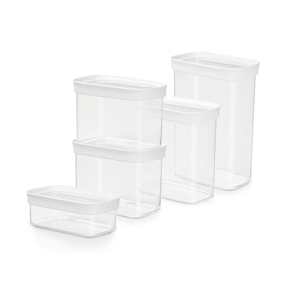 EMSA N1142800 Lebensmittelaufbewahrungsbehaelter Rechteckig Set 6 25 l Transparent  Weiss 5 Stueck e  Kueche