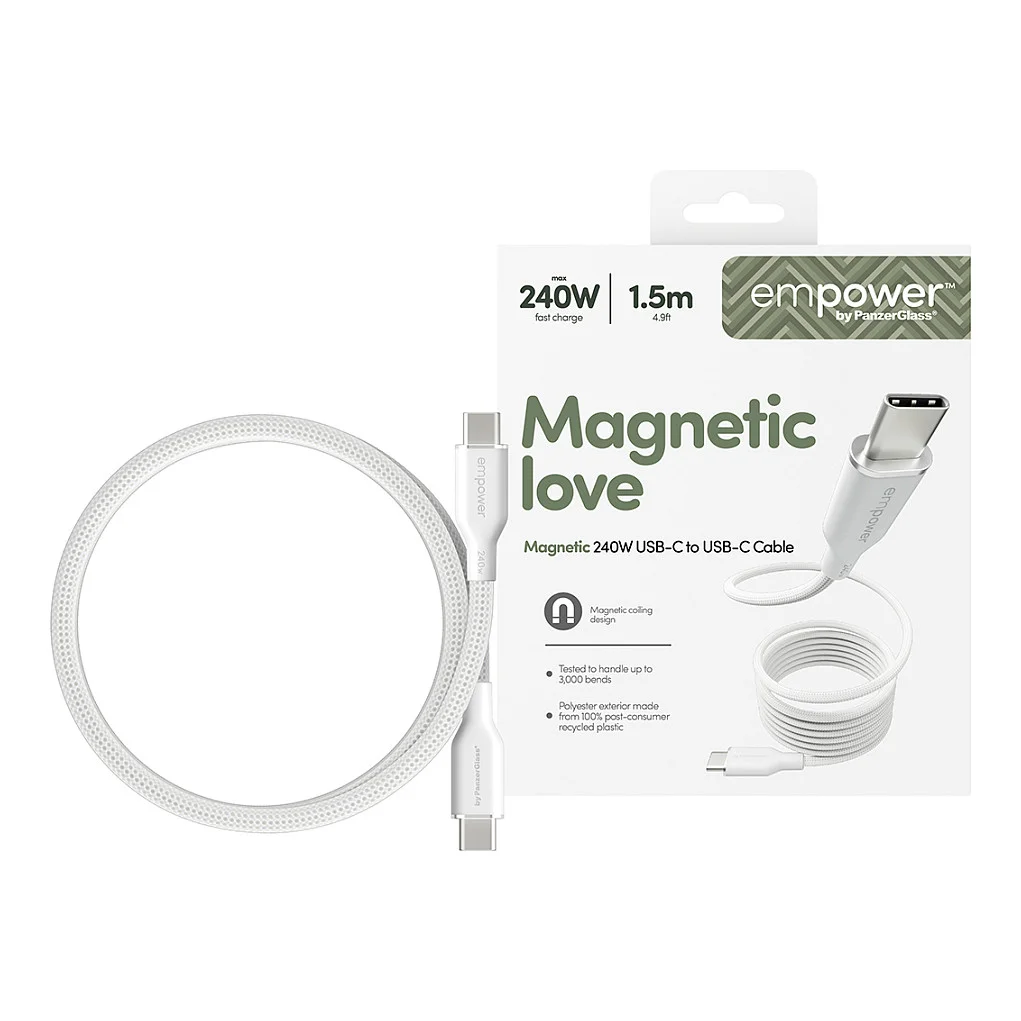 PanzerGlass empower  by   Magnetic 240W USB C to USB C Kabel   USB 2 0   1 5M  Silber Weiss Akkus Powerbanks & Kabel