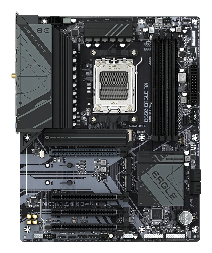 GIGABYTE B650 EAGLE AX Mainboard   AMD Ryzen 9000er Serie  12 2 2 Phasen VRM  bis zu 7600 MHz DDR5  OC   1xPCIe 5 0   2xPCIe 4 0 M 2  GbE LAN  WIFI 6E  USB 3 2 Gen 2 PC-Zubehoer