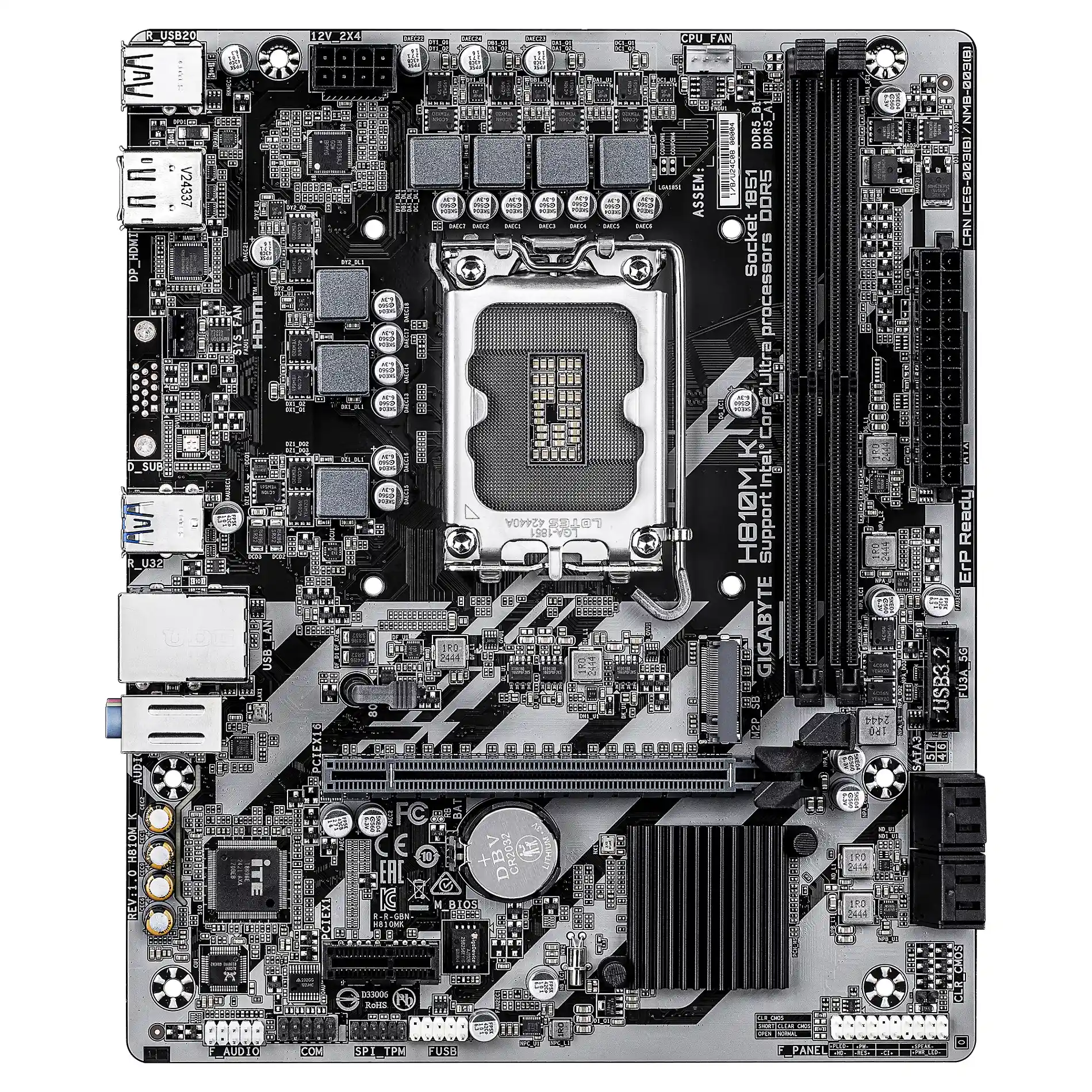 GIGABYTE H810M K Mainboard   Intel Core Ultra  Serie 2  Prozessoren  3 1 2 Phasen VRM  bis zu 6400 MHz DDR5  1 x M 2 PCIe 4 0  1 GbE LAN  USB 3 2 Gen 1 PC-Komponenten