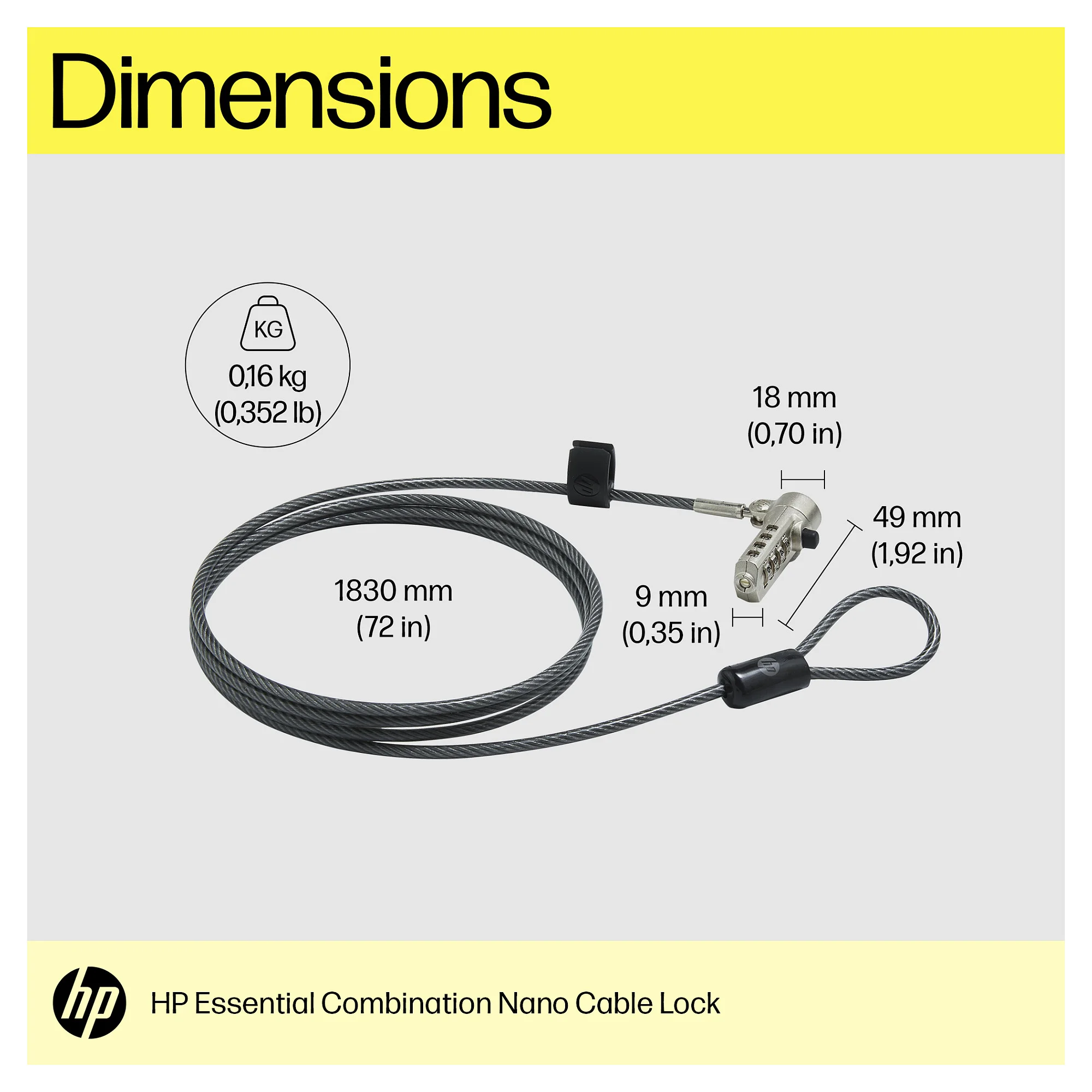 HP Essential Nano Kombinationskabelschloss Notebook & Tablet Zubehoer
