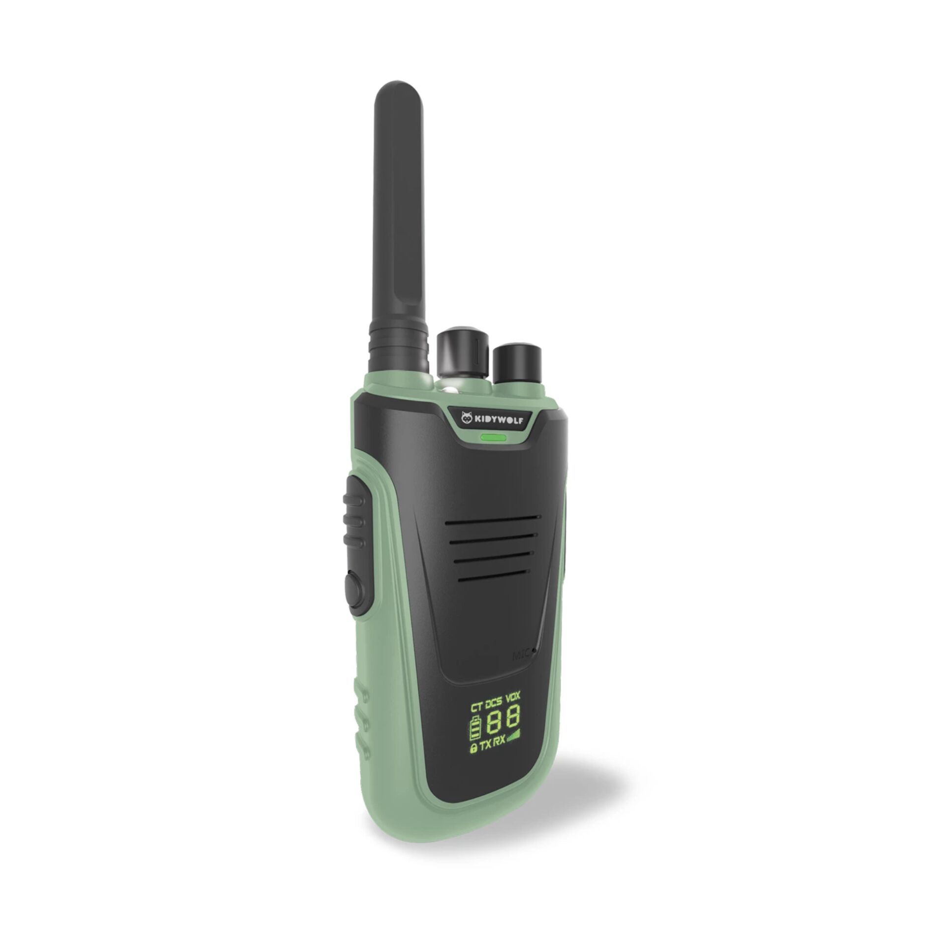 Kidywolf Walkie Talkies mit Taschenlampe gruen orange Akkus Powerbanks & Kabel