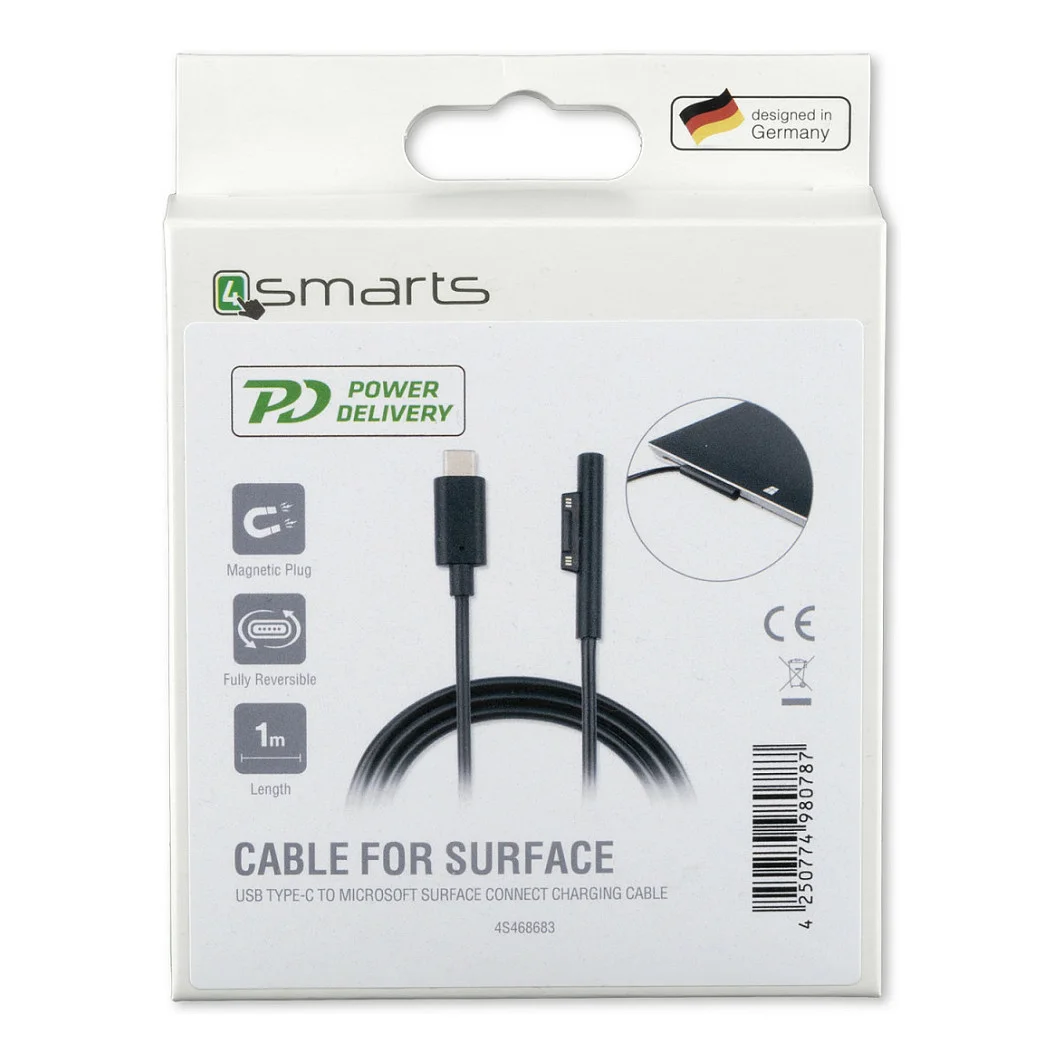4SMARTS Ladekabel Micorosft Surface Connect zu USB Typ C 5A 1m black Notebook & Tablet Zubehoer