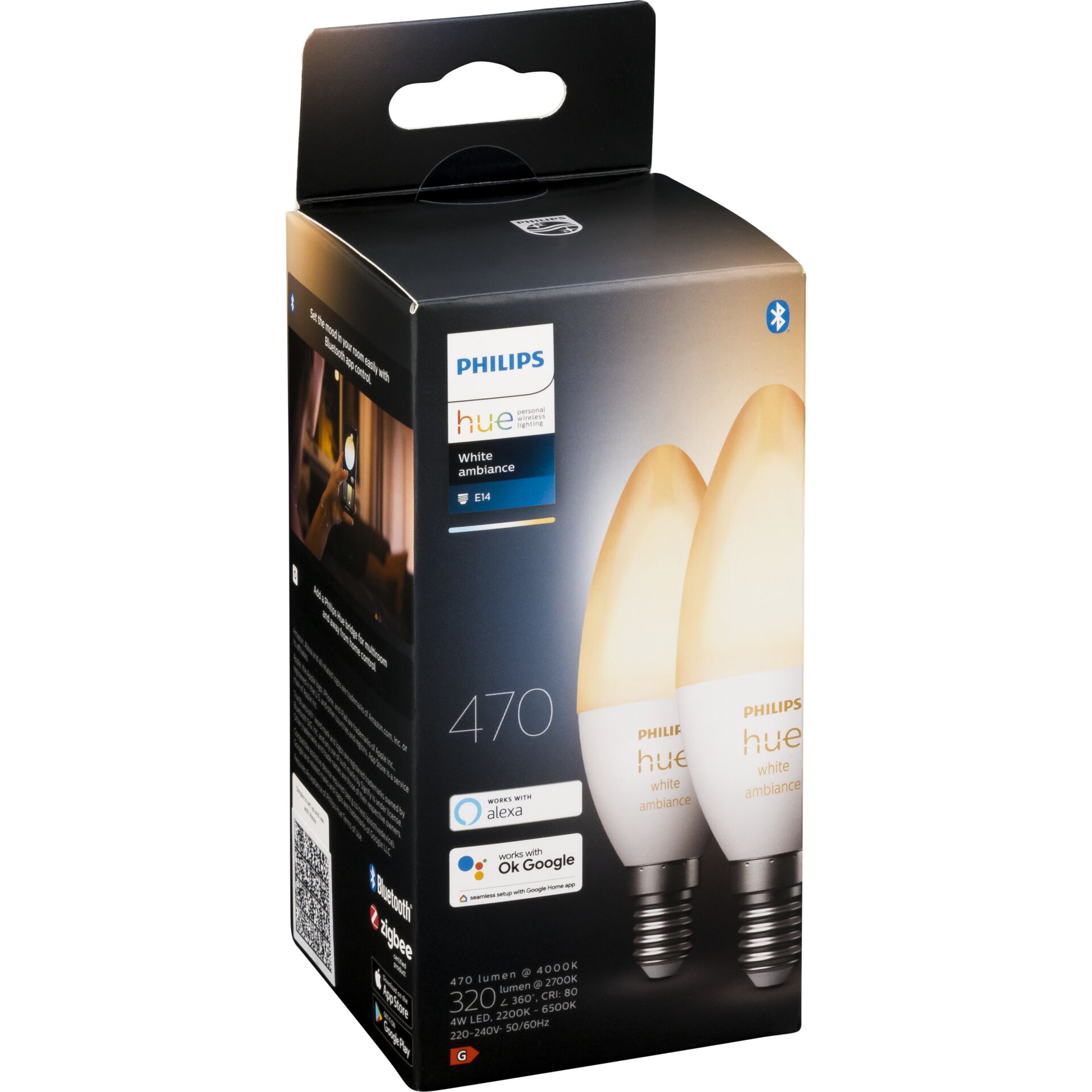 Philips Hue White ambience E14   Smarte Lampe Kerzenform Doppelpack   470 Leuchtmittel