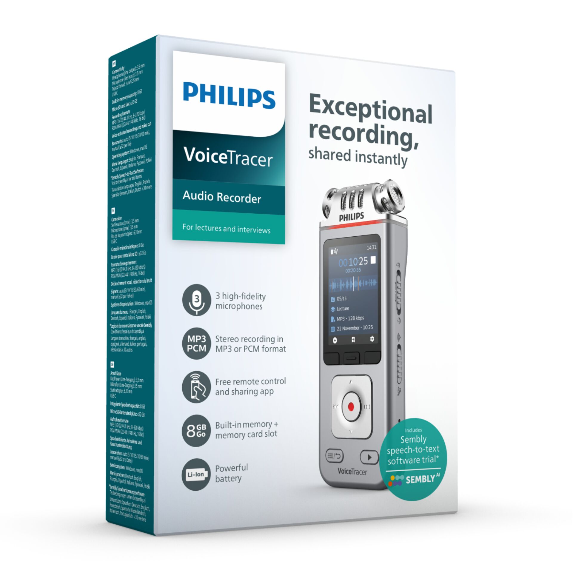 Philips DVT4115 Digital Voice Tracer Flash card Chrom  Silber PC-Zubehoer
