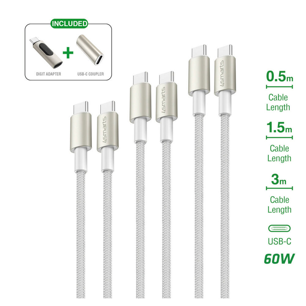4SMARTS USB C Kabelset PremiumCord 60W  weiss silber PC-Zubehoer