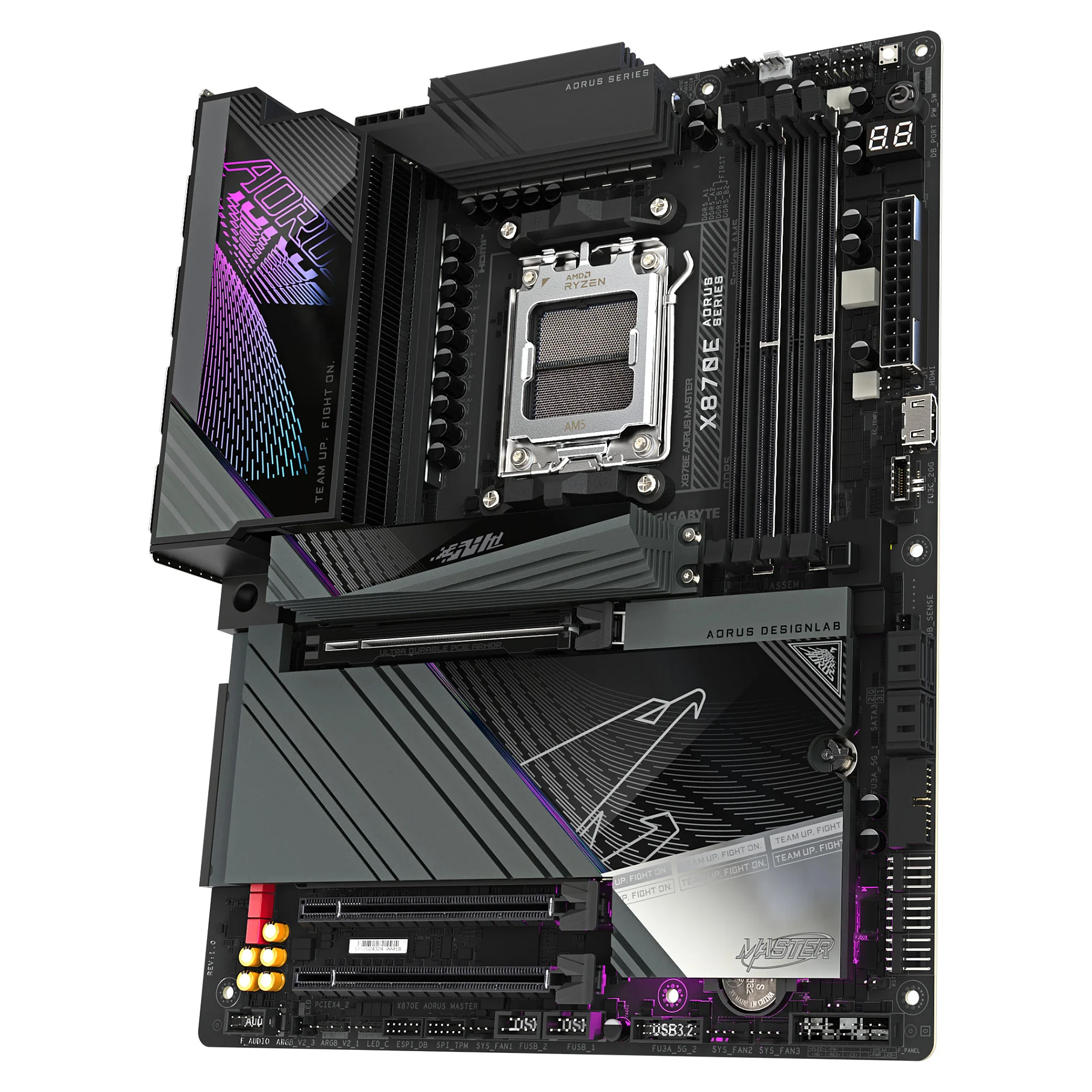 GIGABYTE X870E AORUS MASTER Mainboard   Unterstuetzt AMD Ryzen 9000 CPUs  16 2 2 Phasen digitales VRM  bis zu 8600MHz DDR5  OC   3xPCIe 5 0   1xPCIe 4 0  Wi Fi 7  5GbE LAN  USB 4 PC-Zubehoer