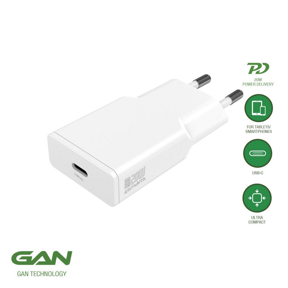 4SMARTS Netzladegeraet 20 Watt USB C Slim GaN 1C  weiss PC-Zubehoer