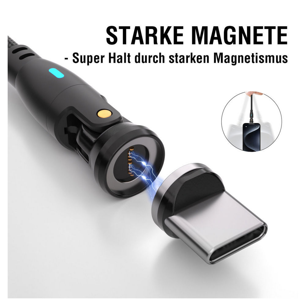 4SMARTS USB C A 540 Grad Magnetkabel GravityCord 100W 1 8m  schwarz PC-Zubehoer