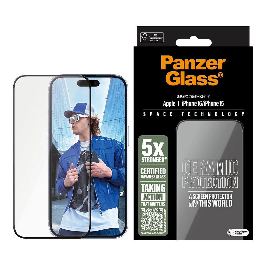 PanzerGlass   Ceramic Displayschutz iPhone 16   15   Ultra Wide Fit m  EasyAligner Notebook & Tablet Zubehoer