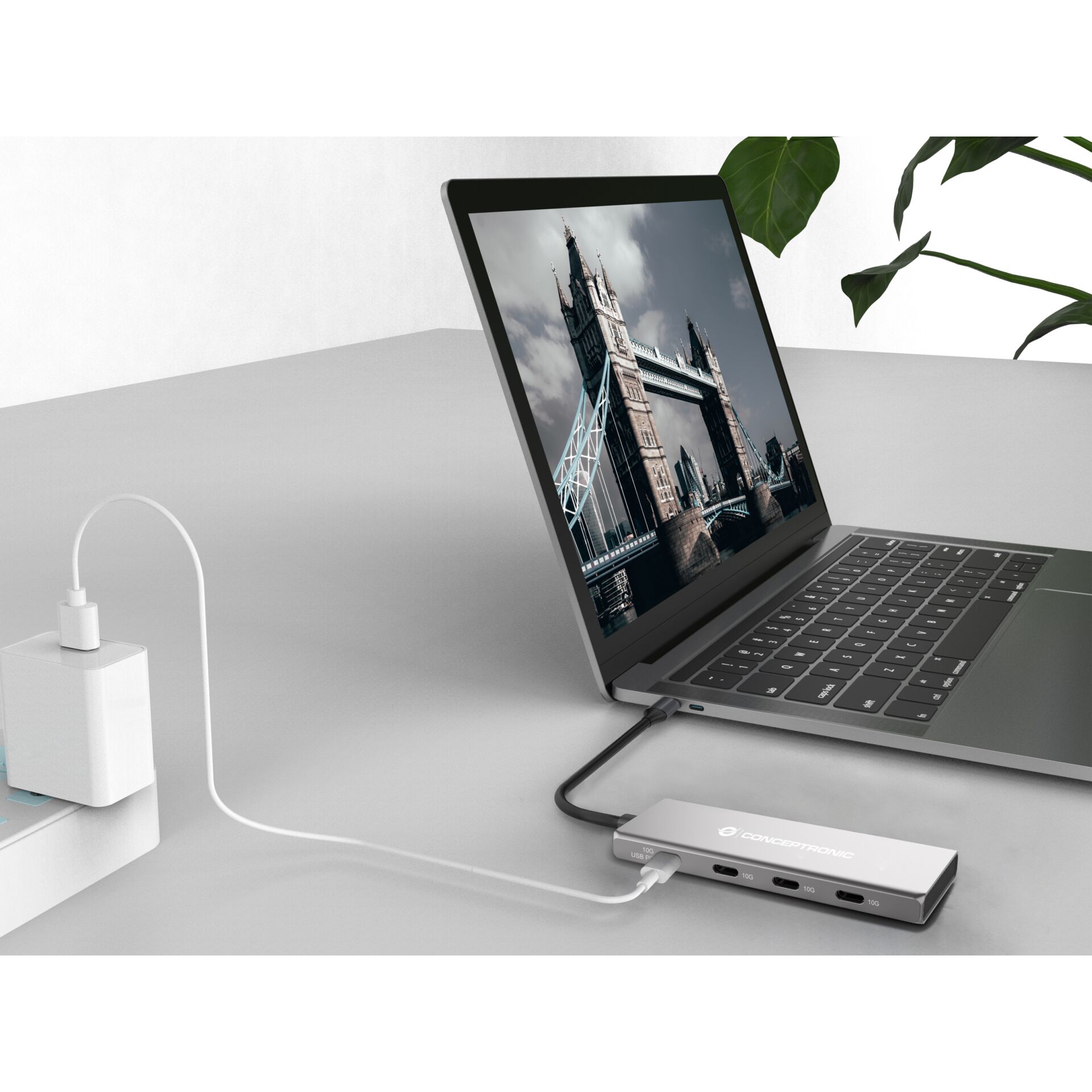 Conceptronic HUBBIES16G Schnittstellen Hub USB 3 2 Gen 2  3 1 Gen 2  Type C 10000 Mbit s Grau Akkus Powerbanks & Kabel