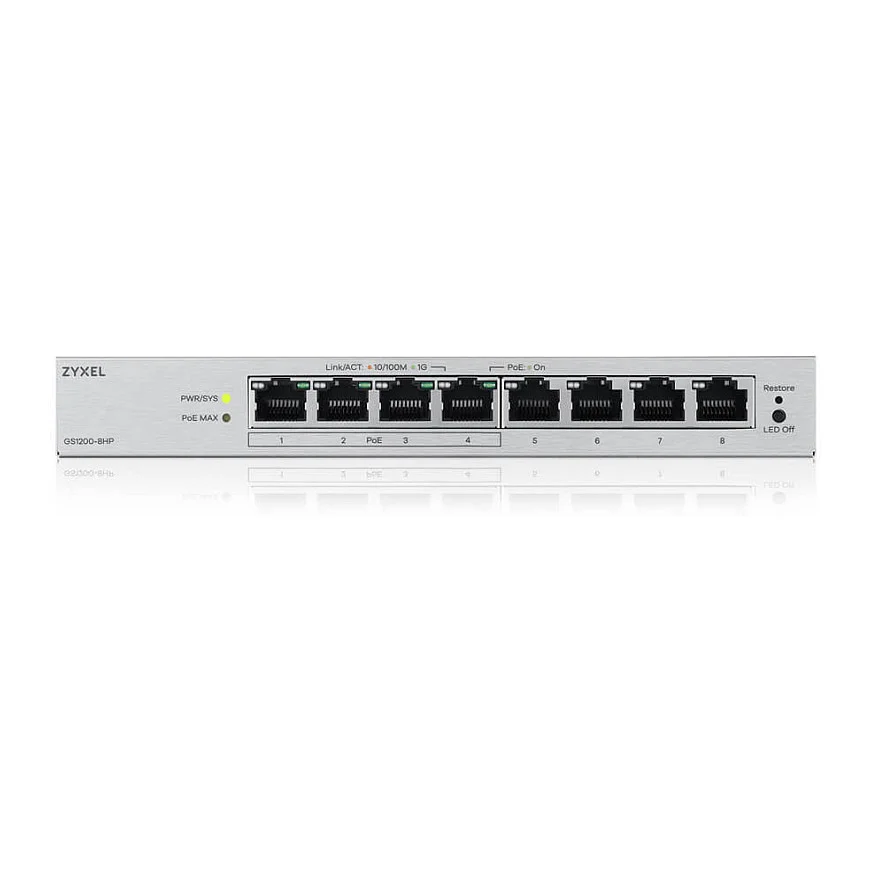 Zyxel GS1200 8HPV3 Managed L2 Gigabit Ethernet  10 100 1000  Power over Ethernet  PoE  Desktop Grau Switches