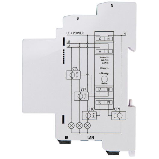 Shelly Relais Pro 3EM Stromzaehler 120A WLAN LAN   3x 120A Klemmen   DIN Rail   Messfunktion   Bluetooth Smart Home Zubehoer
