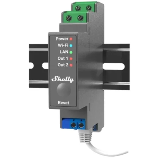Shelly Relais Pro 2 WLAN LAN Max  25A 2 Kanaele 2 Phasen BT DIN Rail Smart Home Zubehoer