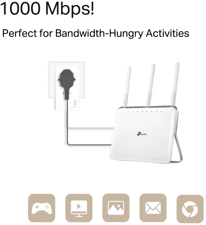 TP Link AV1000 Gigabit Powerline Adapter KIT mit Steckdose Netzwerk-Adapter / Netzwerk-Karten