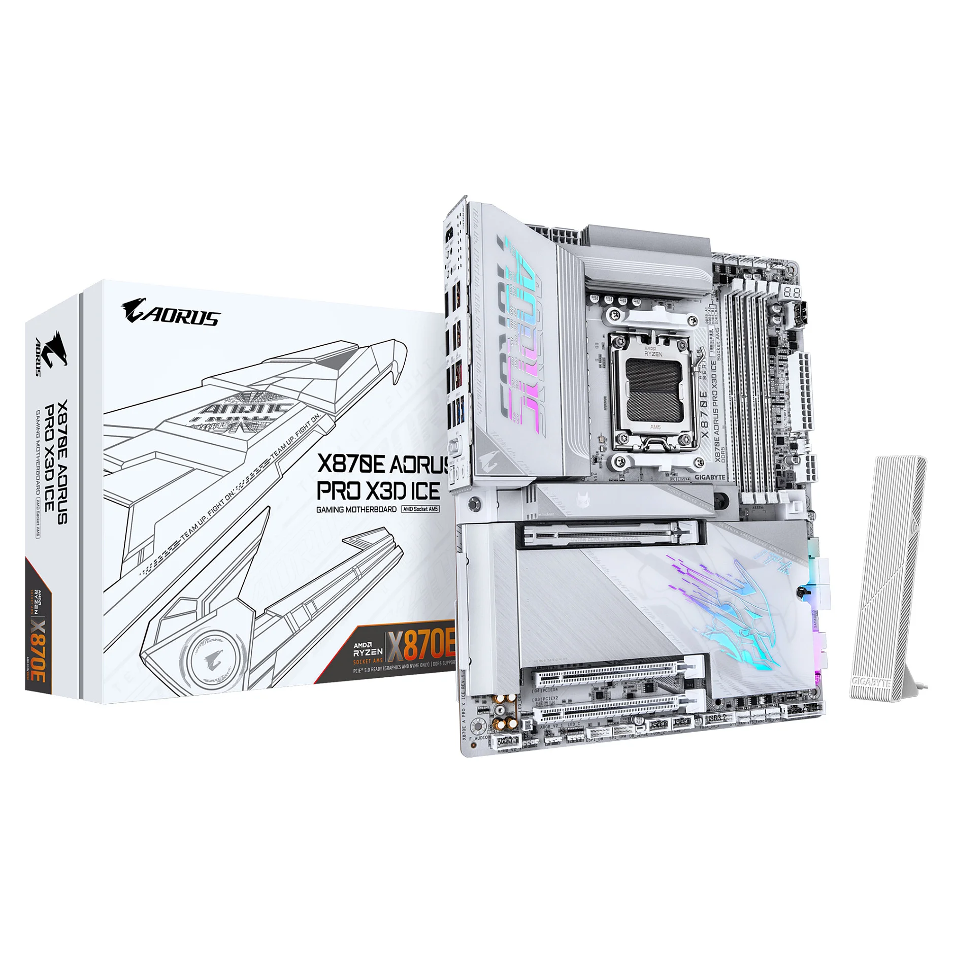 GIGABYTE X870E AORUS PRO X3D ICE Mainboard   Unterstuetzt AMD Ryzen 9000 Prozessoren  18 2 2 Phasen Digital VRM  bis zu 9000 Hz DDR5  OC   2 x PCIe 5 0   2 x PCIe 4 0  Wi Fi 7  5 GbE LAN  USB 4 PC-Komponenten