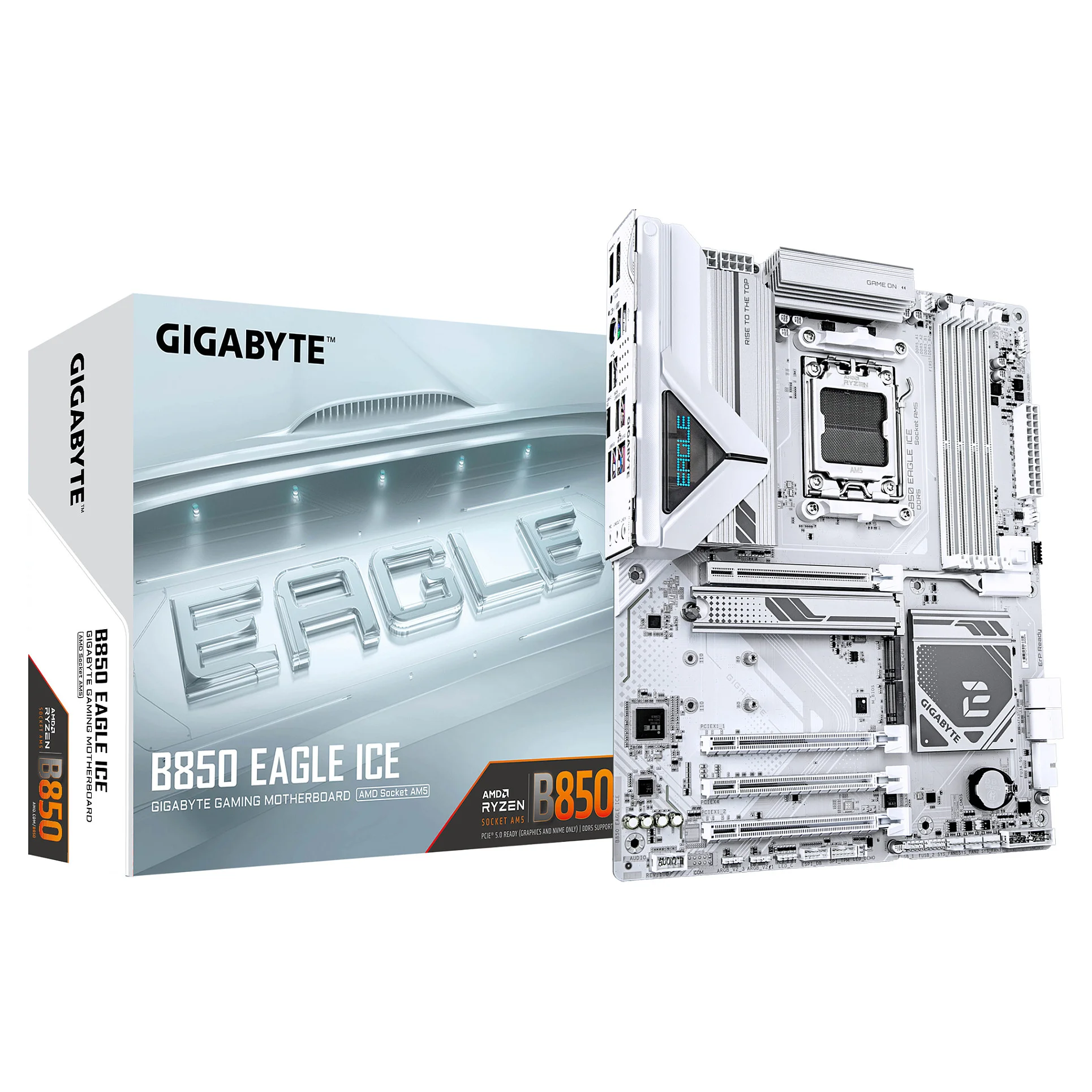 GIGABYTE B850 EAGLE ICE Mainboard   AMD Ryzen 9000 Serien Prozessoren  8 2 2 Phasen Digital VRM  bis zu 8200 MHz DDR5  O C   1 x PCIe 5 0 M 2   2 x PCIe 4 0 M 2  2 5 GbE LAN  USB 3 2 Gen 2 PC-Komponenten