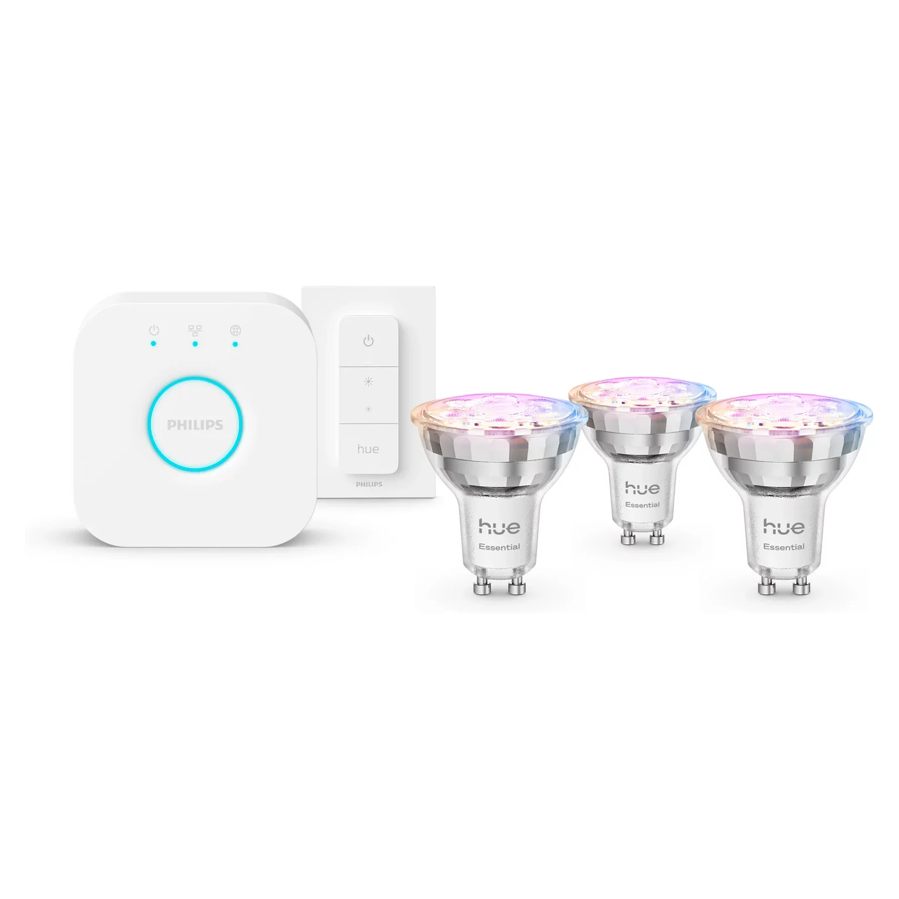 Philips Hue White and Color Ambiance Starter Set   3 smarte GU10 Lampen   345 lm   Dimmer Switch   Weiss Farbtemperatur Leuchtmittel Smart Home Starter-Sets