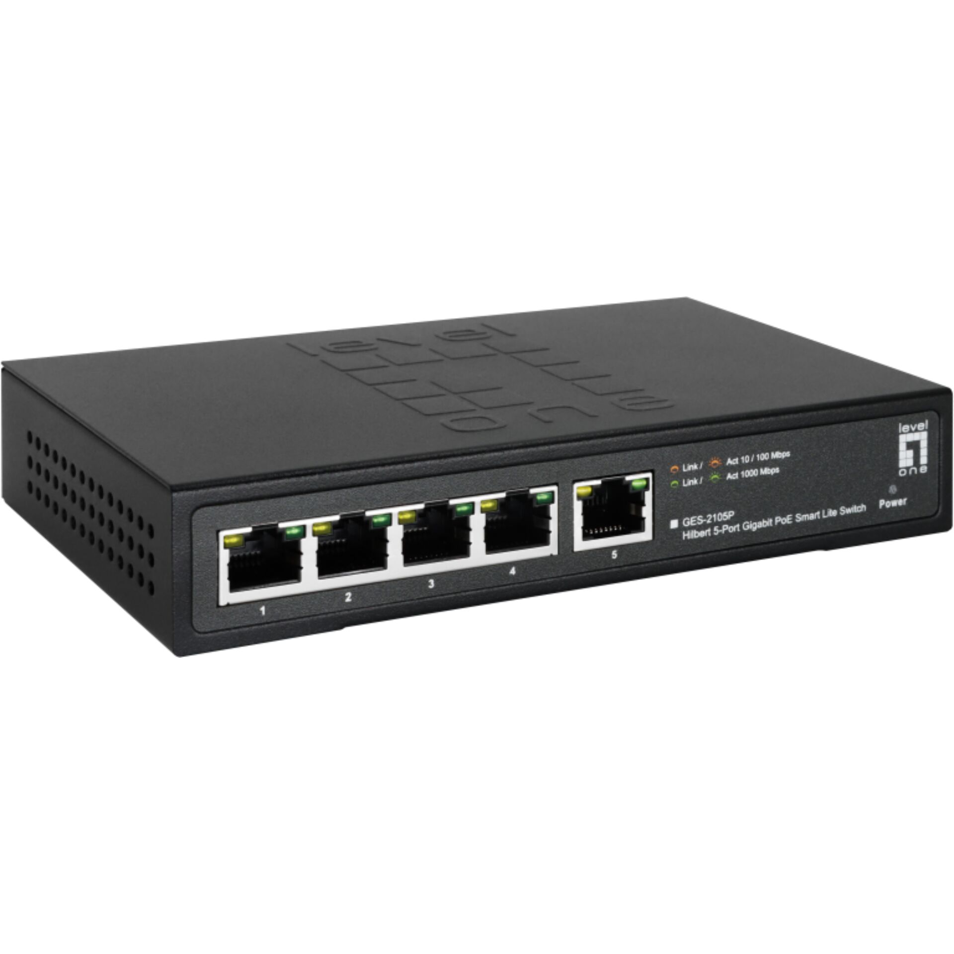 LevelOne Hilbert 5 Port Gigabit PoE Smart Lite Switch  802 3at af PoE  4 PoE Ausgaenge  60W PoE Leistungsbudget Switches
