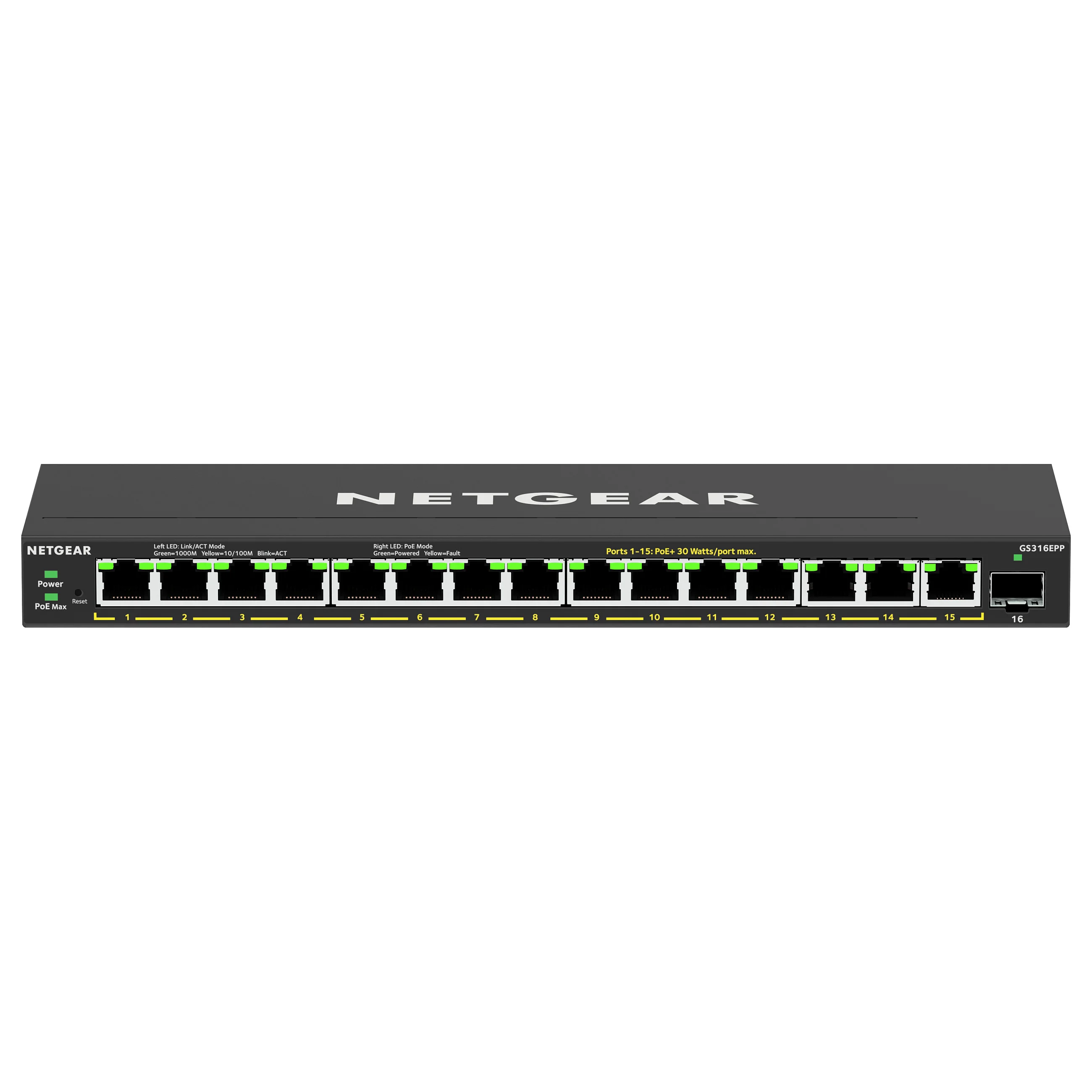 NETGEAR 16 Port High Power PoE  Gigabit Ethernet Plus Switch  231W  with 1 SFP port  GS316EPP  Managed Gigabit Ethernet  10 100 1000  Power over Ethernet  PoE  Schwarz Switches