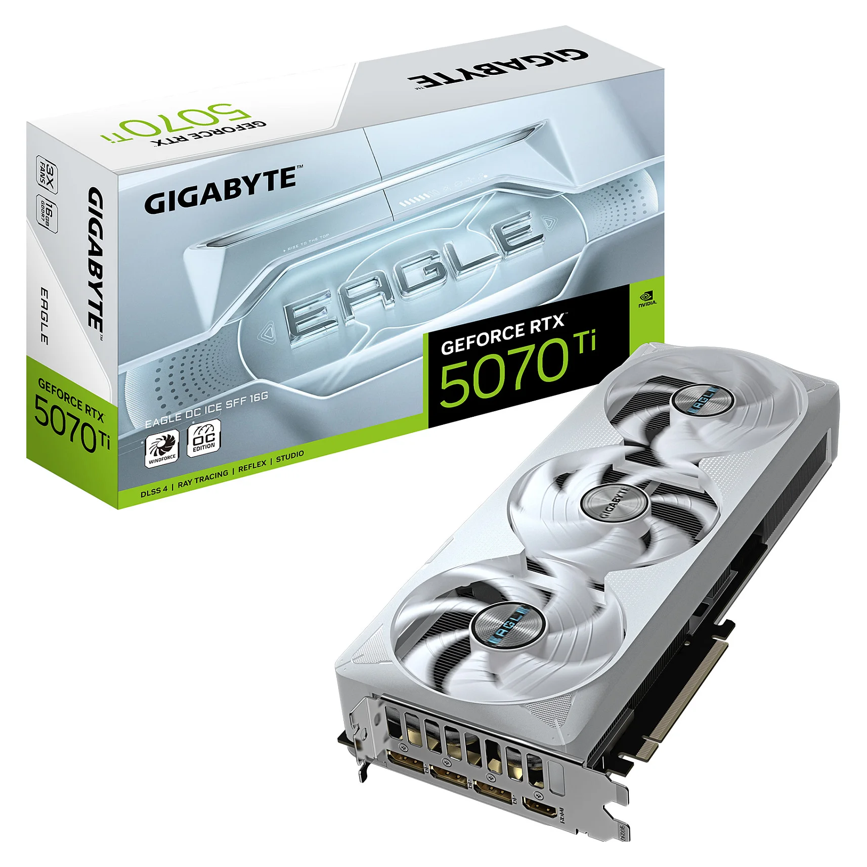 GIGABYTE GeForce RTX 5070 Ti EAGLE OC ICE SFF 16G Grafikkarte   16GB GDDR7  256 Bit  PCI E 5 0  2542 MHz Core Clock  3 x DP 2 1a  1 x HDMI 2 1b  NVIDIA DLSS 4  GV N507TEAGLEOC ICE 16GD PC-Zubehoer