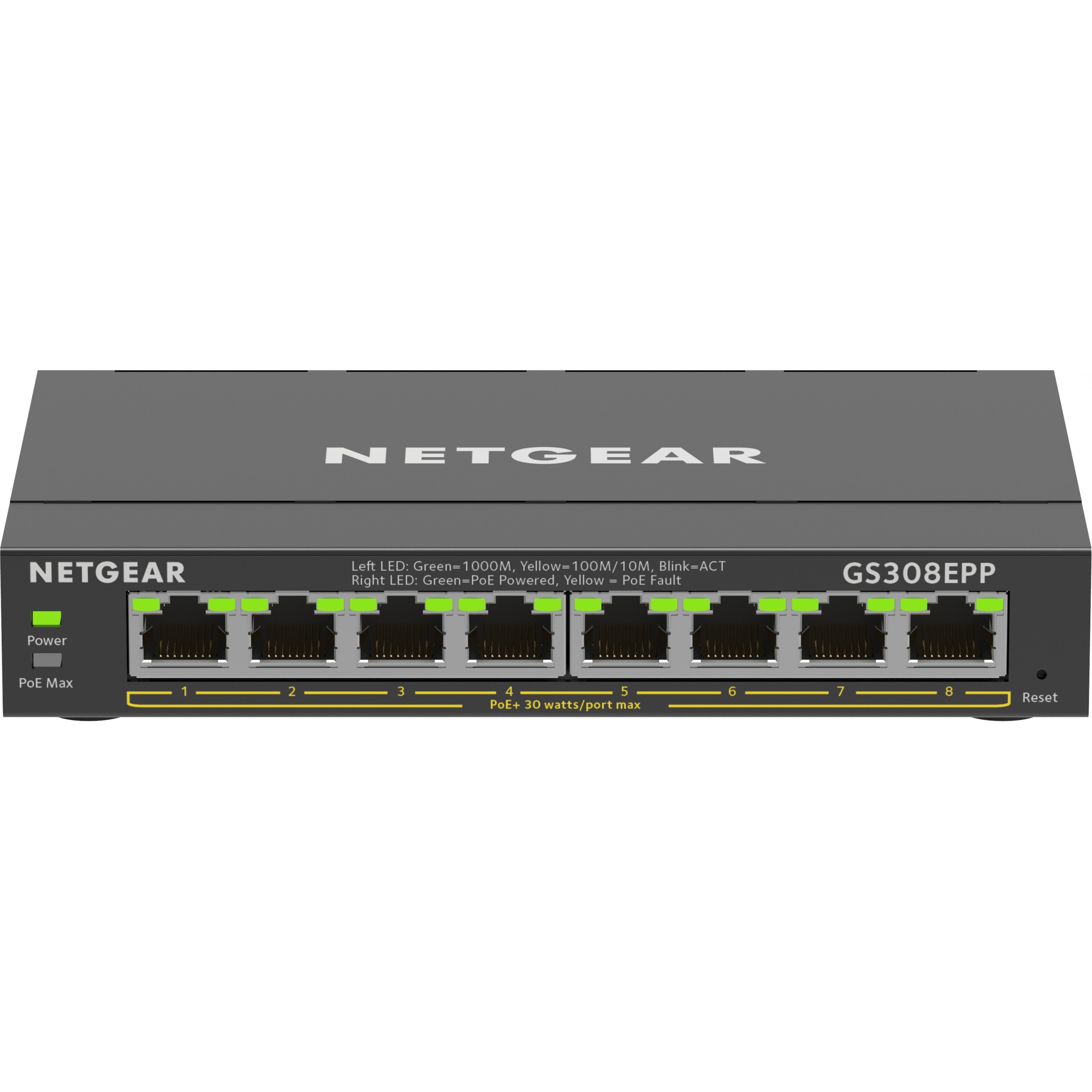 NETGEAR 8 Port Gigabit Ethernet High Power PoE  Plus Switch  GS308EPP  Managed L2 L3 Gigabit Ethernet  10 100 1000  Power over Ethernet  PoE  Schwarz Switches Netzwerk