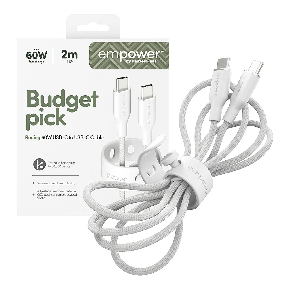 PanzerGlass empower  by   Racing 60W USB C to USB C Kabel   USB 2 0   2M   Silber Weiss Akkus Powerbanks & Kabel