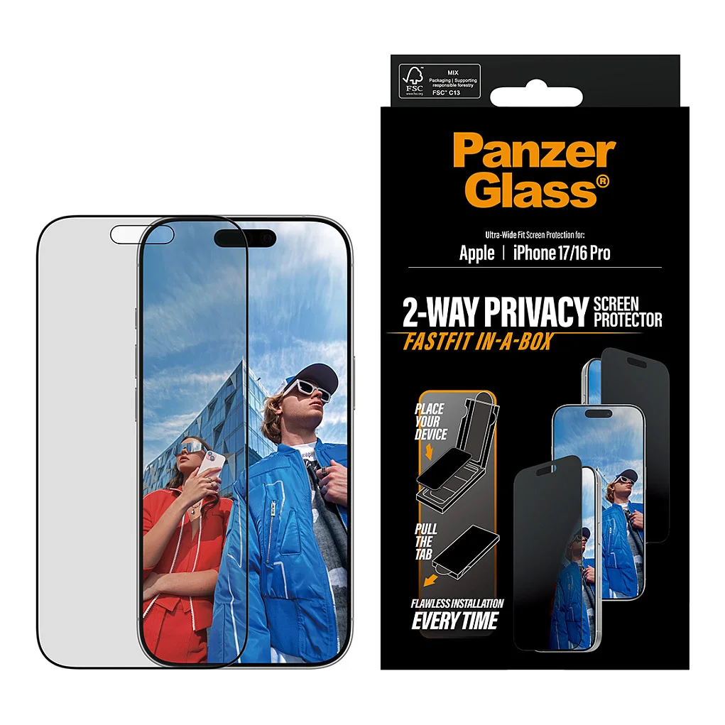PanzerGlass   Privacy Displayschutz iPhone 17   iPhone 16 Pro   Ultra Wide Fit m  FASTFIT IN A BOX Notebook & Tablet Zubehoer