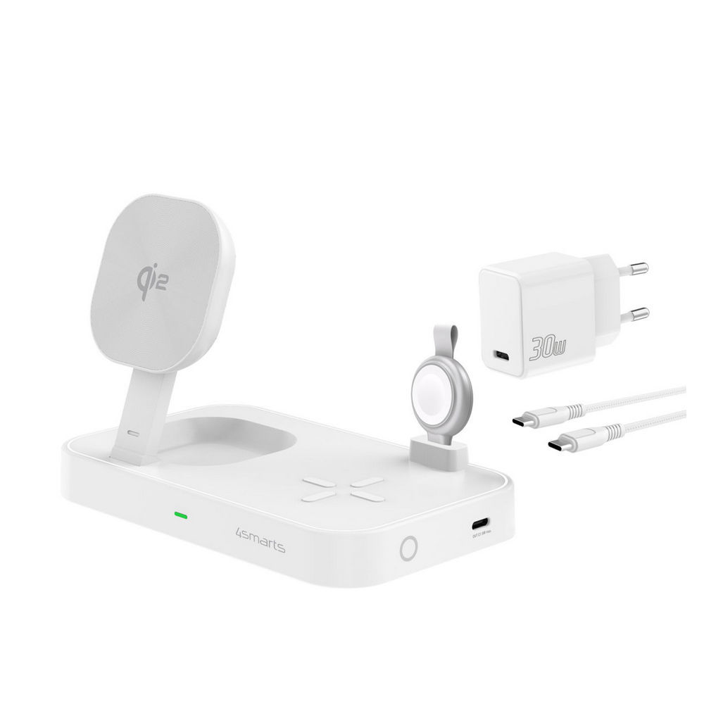 4SMARTS Ladestation Qi2Trident mit MFi Fast Charger fuer Apple Watch  weiss Akkus Powerbanks & Ladekabel