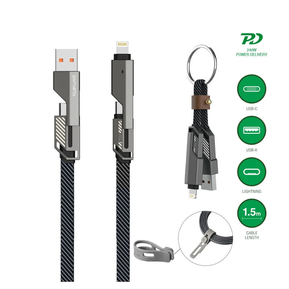 4SMARTS usb c kabel combocord flat 240w  1 5m   keyring kabel Akkus Powerbanks & Kabel