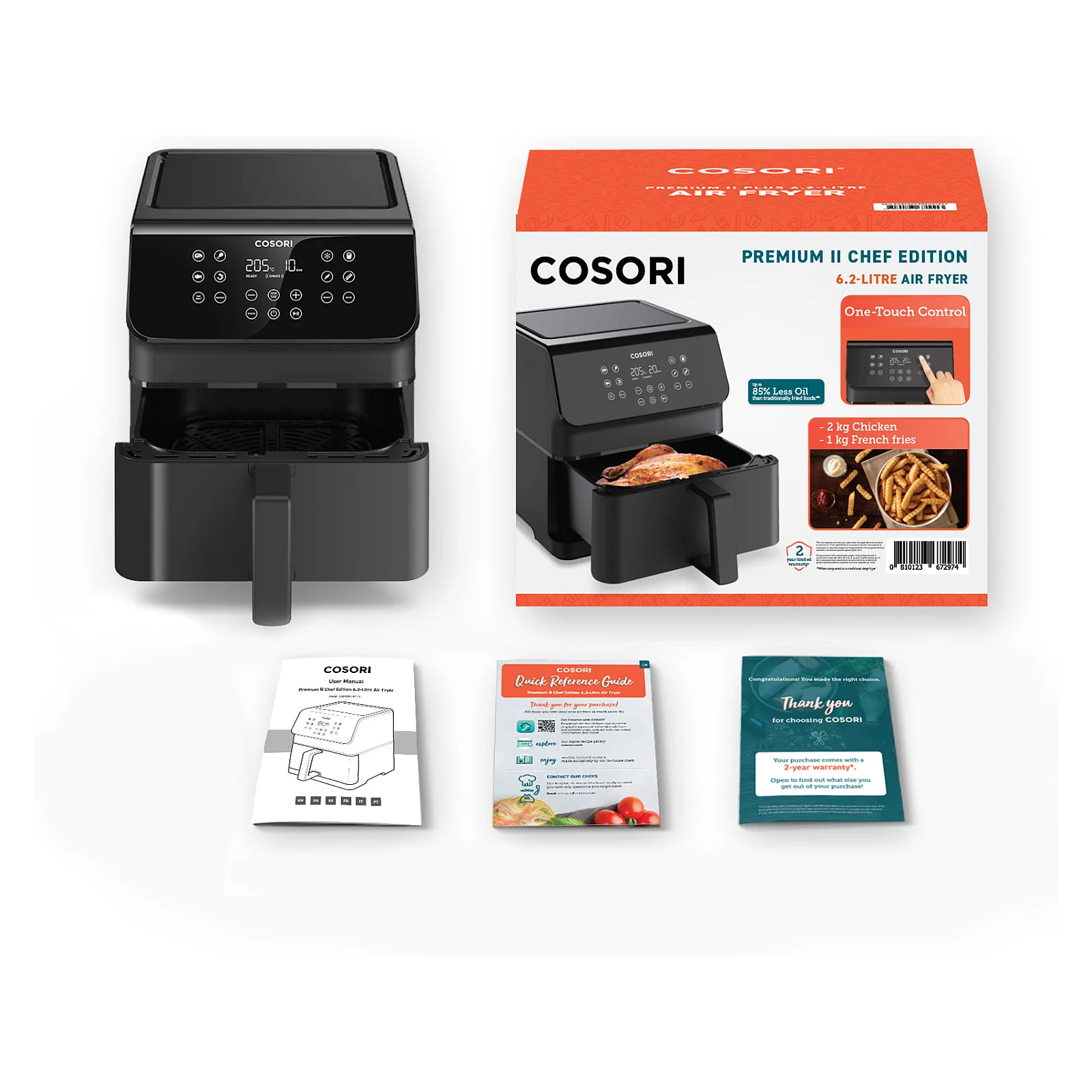 Cosori Premium II Chef Edition Einzelbild 6 2 l Eigenstaendig 1700 W Heissluftfritteuse Schwarz Kuechenkleingeraete