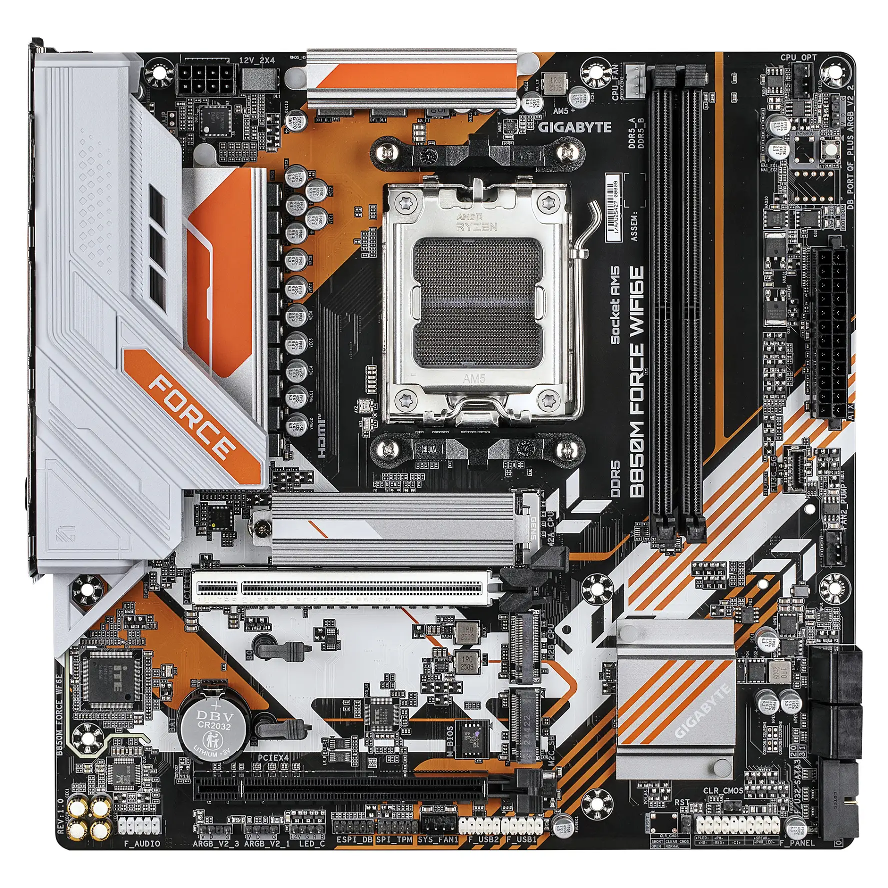 GIGABYTE B850M FORCE WIFI6E Mainboard   Unterstuetzt AMD Ryzen 9000 Serie Prozessoren  8 2 2 Phasen Digital VRM  bis zu 9600 MHz DDR5  OC   1 x PCIe 5 0 M 2   2 x PCIe 4 0 M 2  Wi Fi 6E  2 5 GbE LAN  USB 3 2 Gen 2 PC-Komponenten