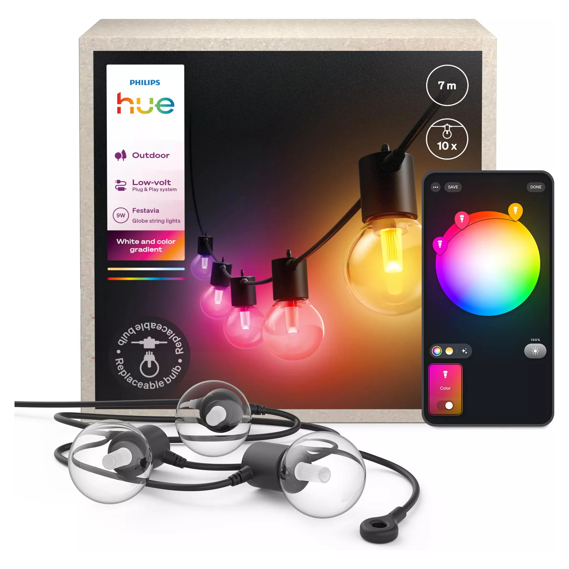 Philips Hue White and Color ambiance Hue Festavia Globe Outdoor Lichterkette  7 m Aussenleuchten