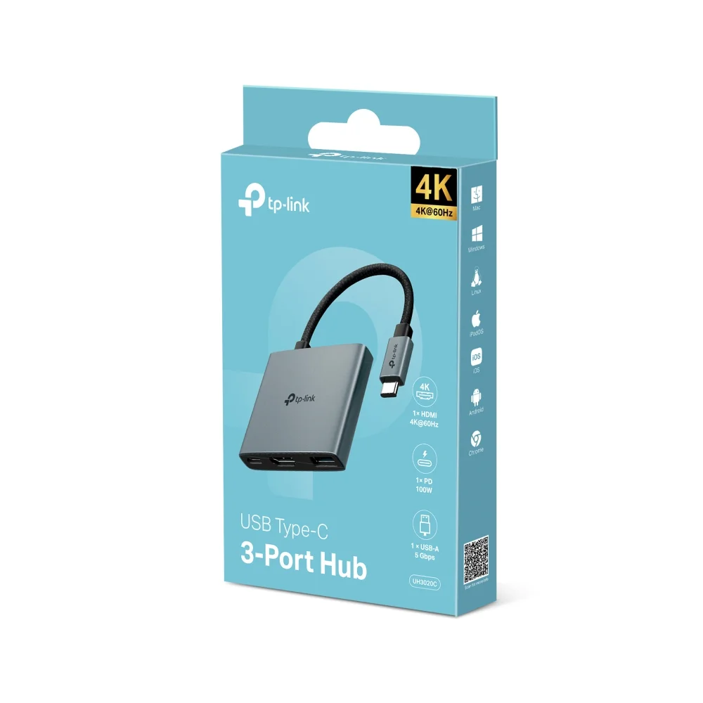 TP Link UH3020C USB C Hub 5Gbps   1x USB C  3x USB A   Grau Netzwerk