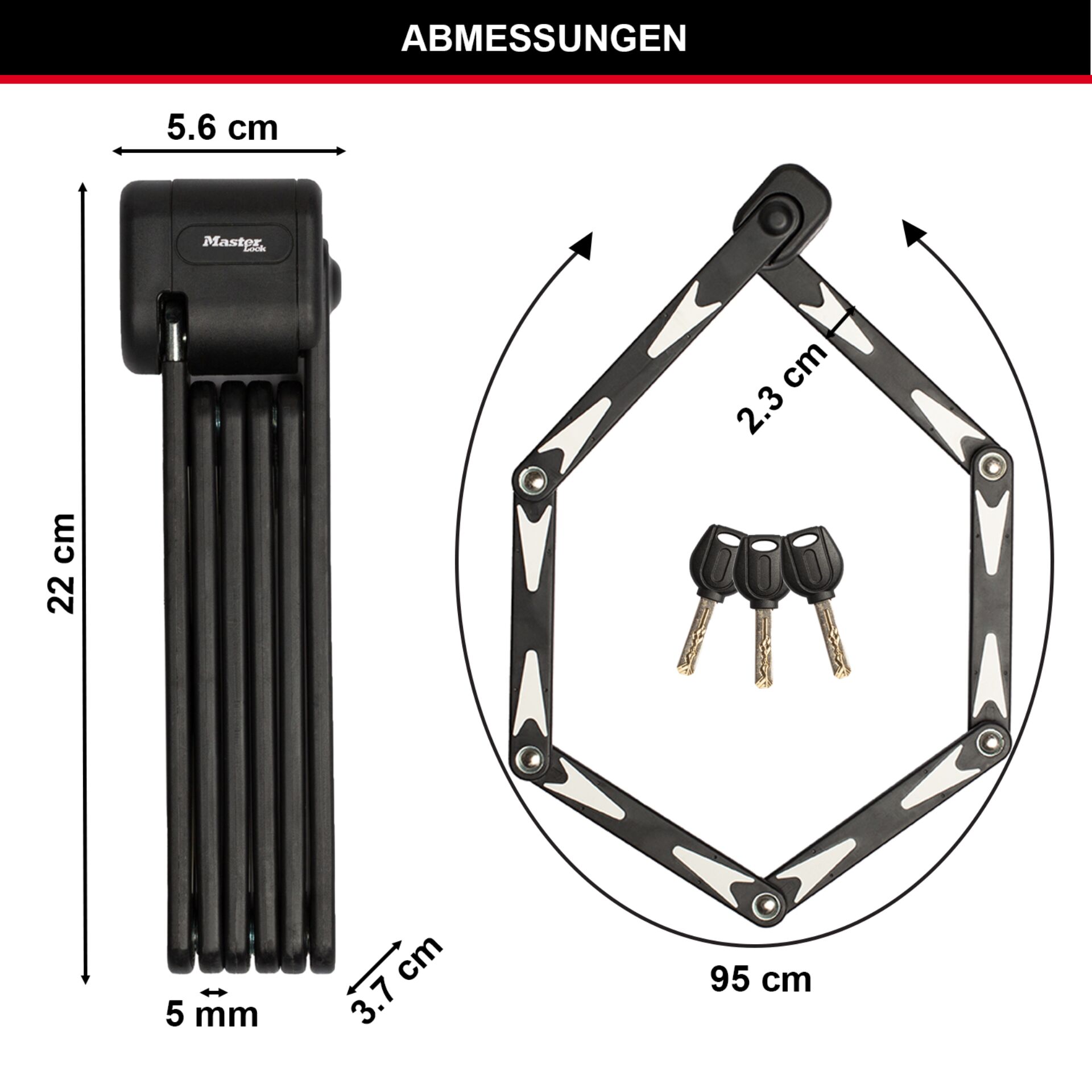 Master Lock Faltschloss  VdS  mit Schluessel 8333EURDPRO Radsport