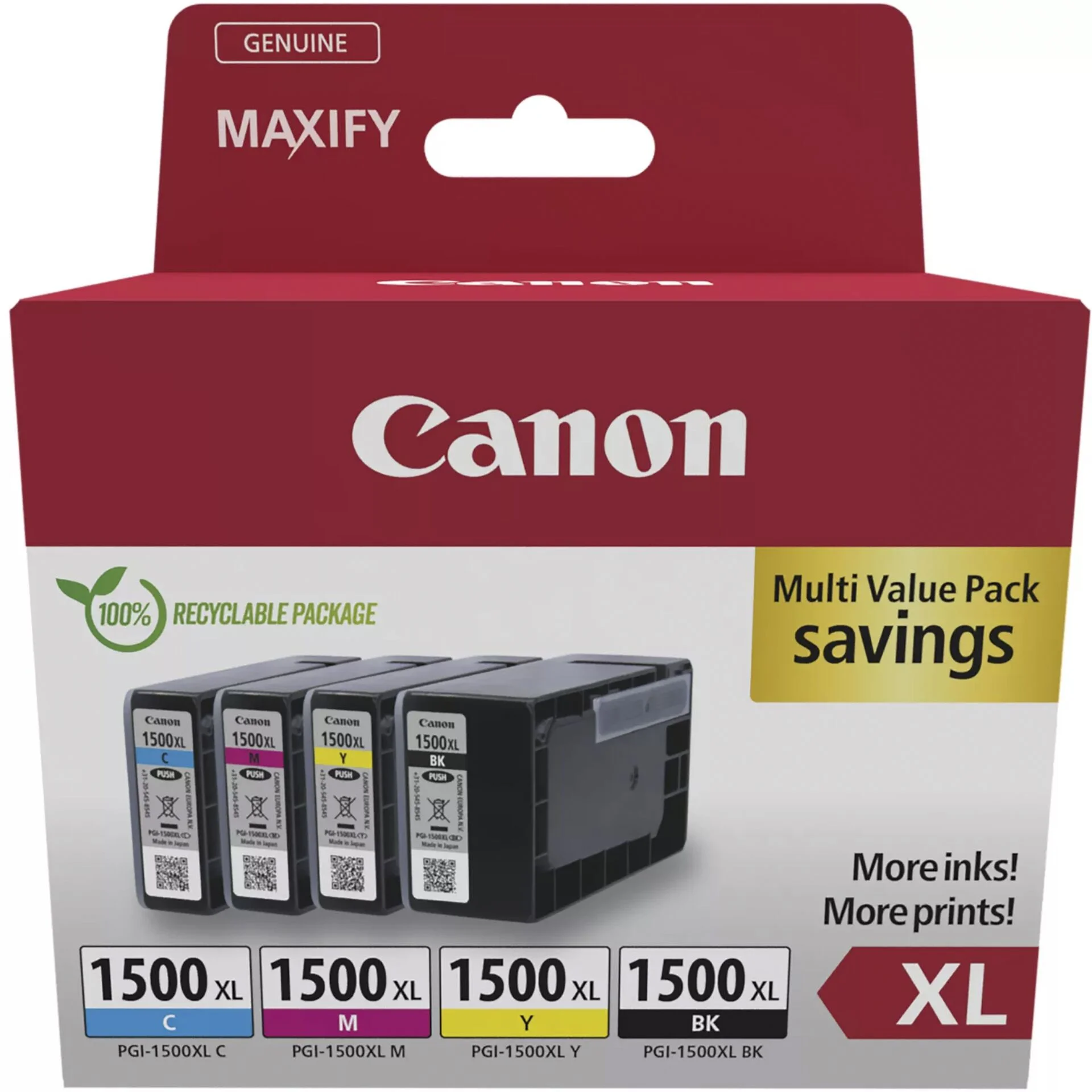 Canon Tinte PGI 1500XL 9182B010 4er Multipack  BK C M Y  Drucker & Scanner