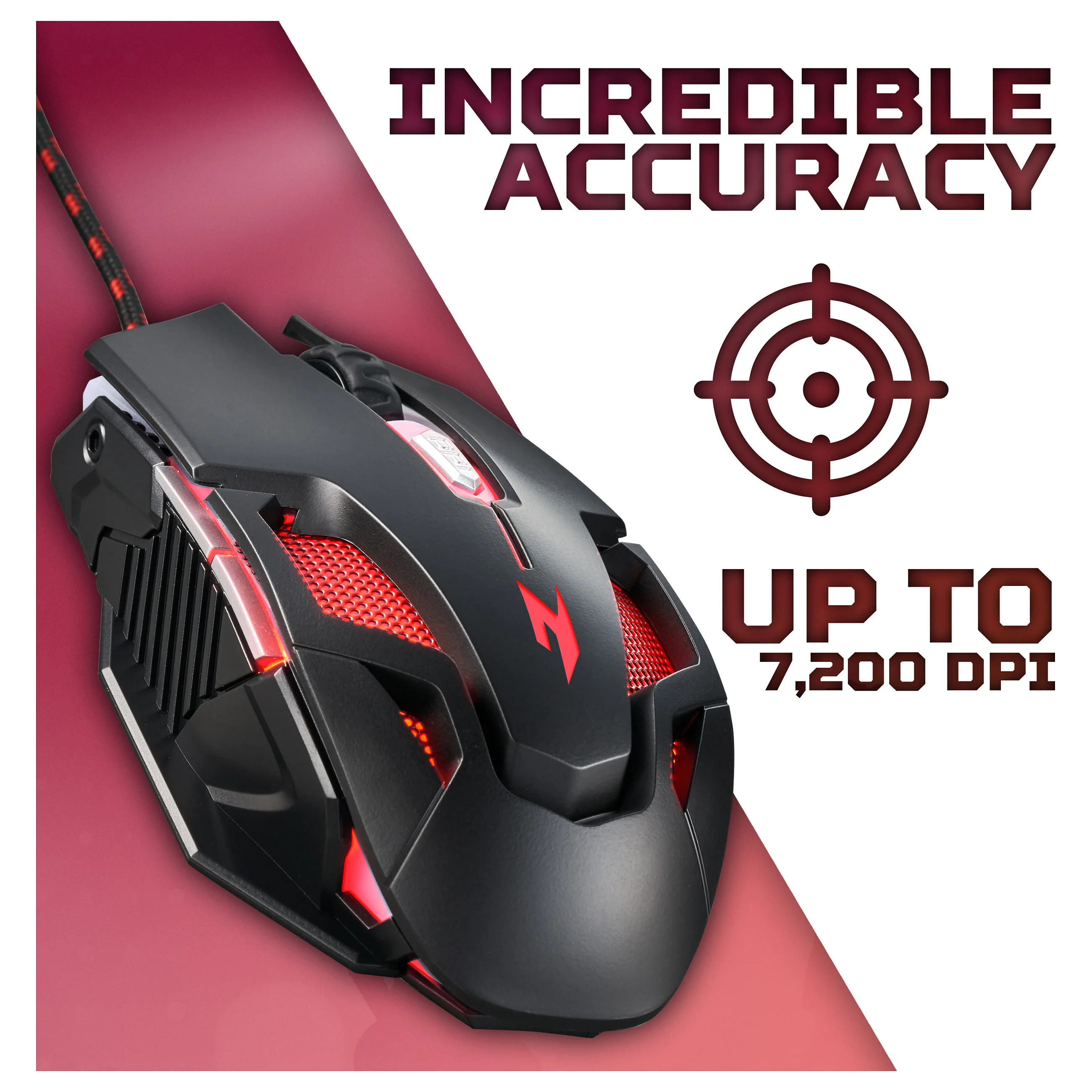 Acer Nitro Gaming NMW200 Black Maus Beidhaendig USB Typ A Optisch 7200 DPI Tastaturen & Maeuse