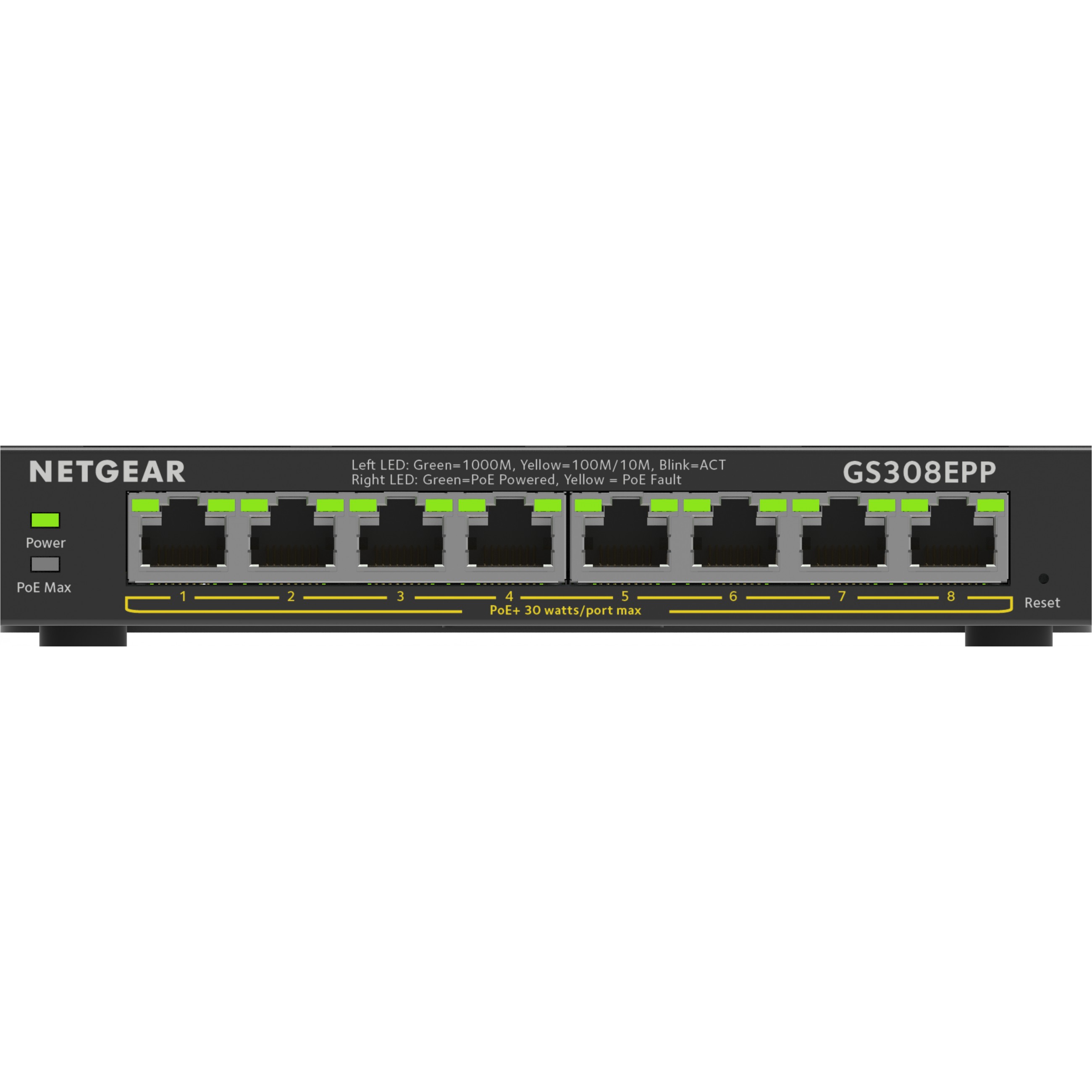 NETGEAR GS308EPP 8 Port Gigabit Ethernet Switch Power over Ethernet PoE  Schwarz Switches